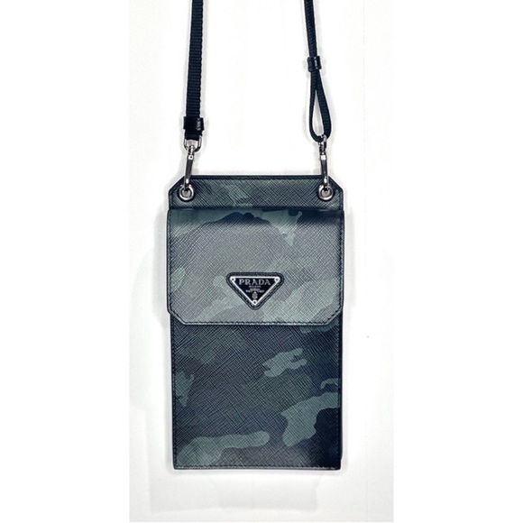 Prada Saffiano Leather Clutch Wristlet Phone Case with Lanyard Camouflage Print - Picture 10 of 15